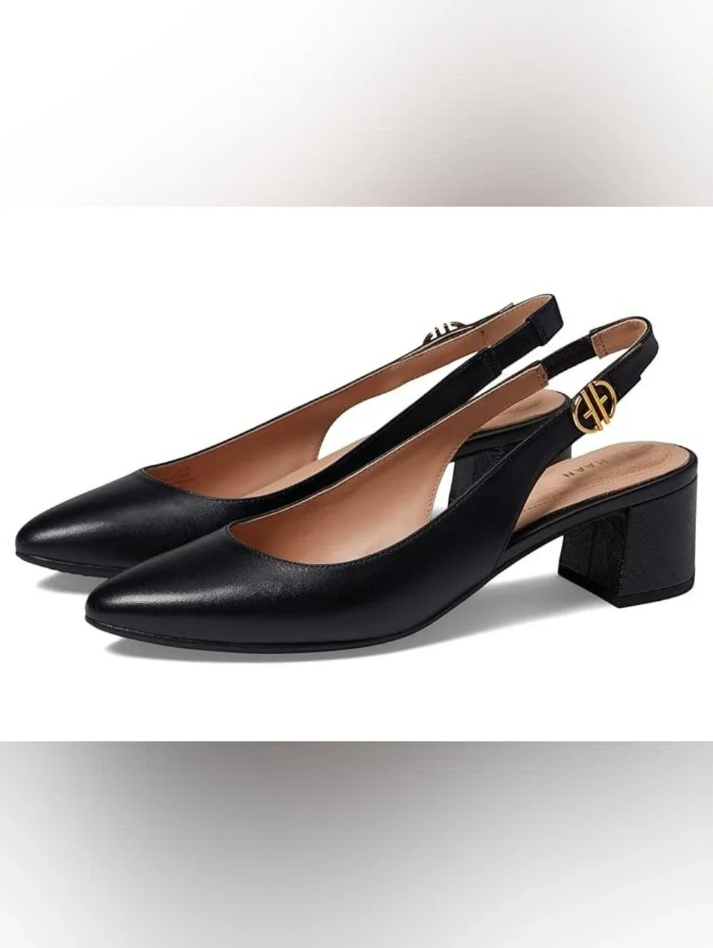 Cole Haan The Go-To Slingback Pump 45 mm Low Block Heel Black Leather 6.5 $150